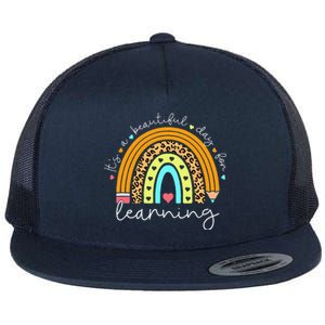 It's A Beautiful Day For Learning Rainbow Teacher Students Flat Bill Trucker Hat