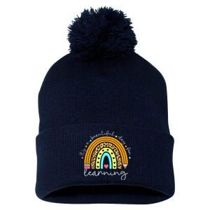 It's A Beautiful Day For Learning Rainbow Teacher Students Pom Pom 12in Knit Beanie