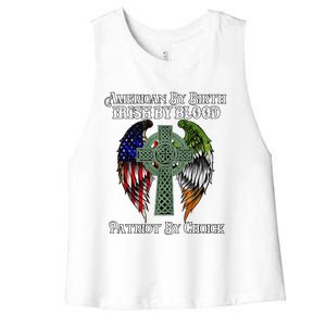 Irish American By Birth Irish By Blood St Patricks Day Women's Racerback Cropped Tank