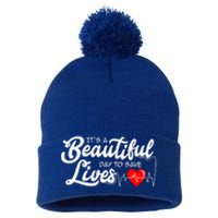 It's A Beautiful Day To Save Lives Funny Nursing Careers Great Gift Pom Pom 12in Knit Beanie