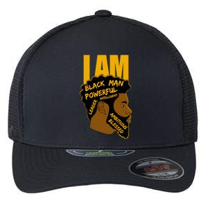 I Am Black King Powerful Leader Black History Month Dad Gift Flexfit Unipanel Trucker Cap