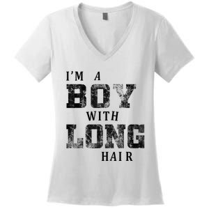 I'm A Boy With Long Hair Funny Long Hair Boy Cool Women's V-Neck T-Shirt