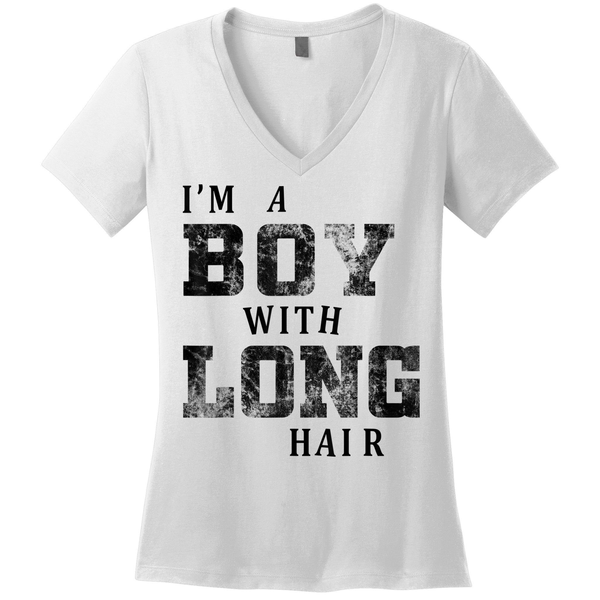 I'm A Boy With Long Hair Funny Long Hair Boy Cool Women's V-Neck T-Shirt
