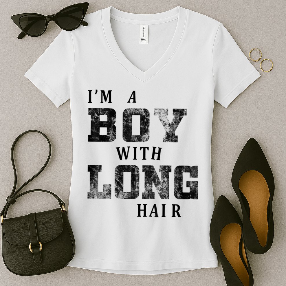 I'm A Boy With Long Hair Funny Long Hair Boy Cool Women's V-Neck T-Shirt