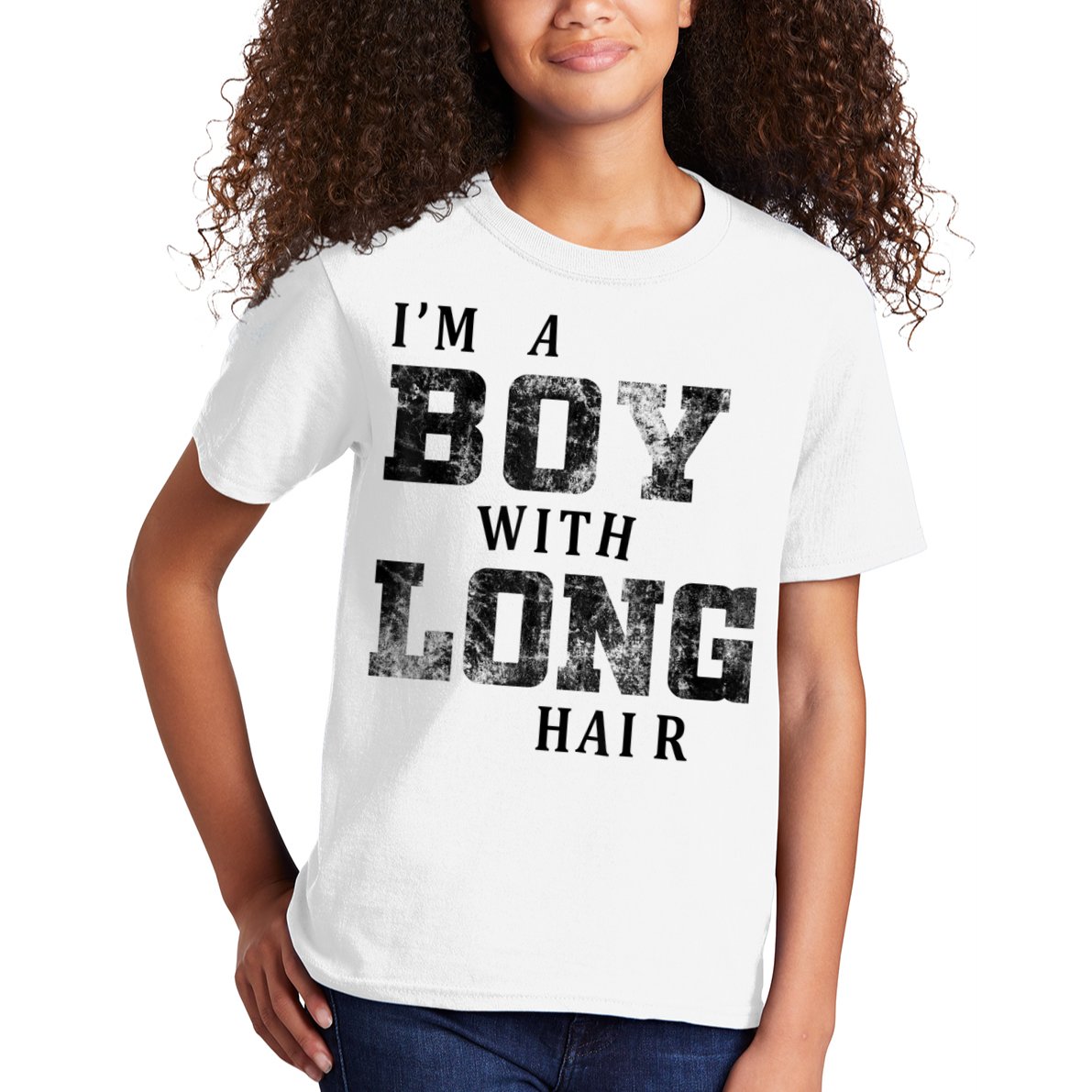 I'm A Boy With Long Hair Funny Long Hair Boy Cool Kids T-Shirt