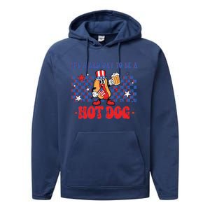 Its A Bad Day To Be A Hot Dog 4th Of July Fun Hotdog Lover Performance Fleece Hoodie