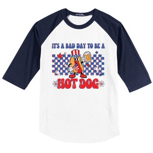 Its A Bad Day To Be A Hot Dog 4th Of July Fun Hotdog Lover Baseball Sleeve Shirt