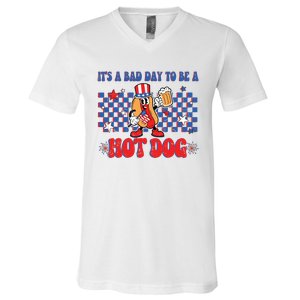 Its A Bad Day To Be A Hot Dog 4th Of July Fun Hotdog Lover V-Neck T-Shirt