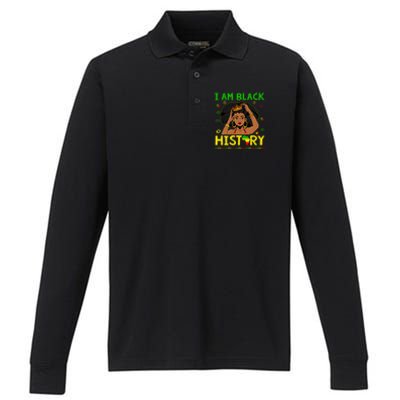 I Am Black History Juneteenth Afro American Blm Melanin Cute Gift Performance Long Sleeve Polo