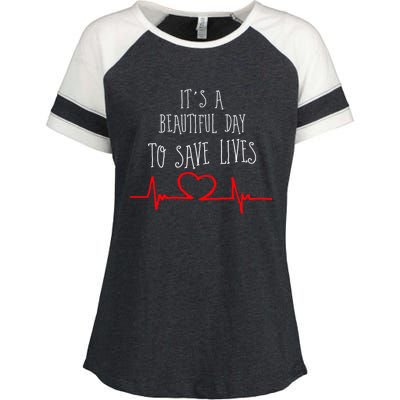 It's A Beautiful Day To Save Lives Nurse Novelty Gift Enza Ladies Jersey Colorblock Tee