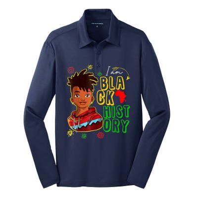 I Am Black History Month Black History Month African American Black Silk Touch Performance Long Sleeve Polo