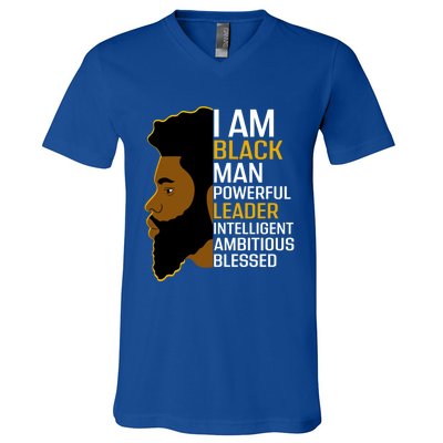 I Am Black Powerful Leader Black King African American Gift V-Neck T-Shirt