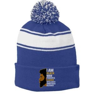 I Am Black Powerful Leader Black King African American Gift Stripe Pom Pom Beanie