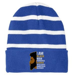 I Am Black Powerful Leader Black King African American Gift Striped Beanie with Solid Band