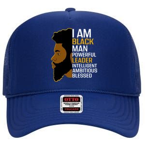 I Am Black Powerful Leader Black King African American Gift High Crown Mesh Back Trucker Hat