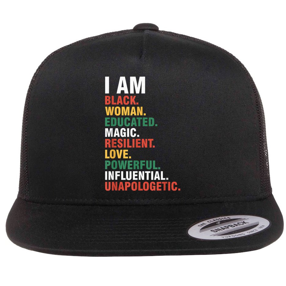 I Am Black womenman Black History Month Educated Black Girl Flat Bill Trucker Hat