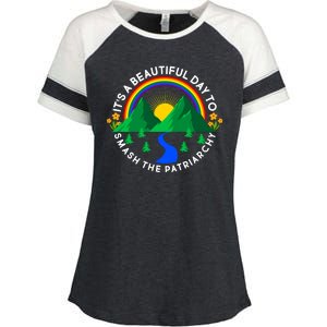 It's A Beautiful Day To Smash The Patriarchy Enza Ladies Jersey Colorblock Tee