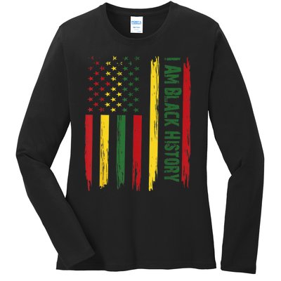 I Am Black History African American Flag Ladies Long Sleeve Shirt