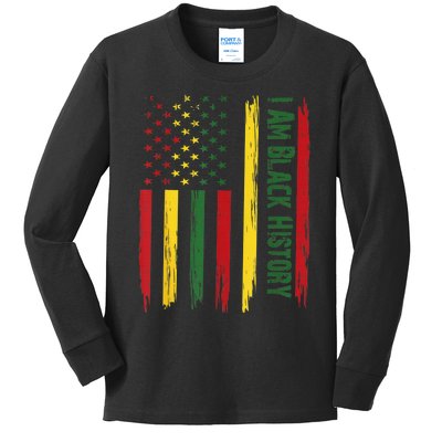 I Am Black History African American Flag Kids Long Sleeve Shirt