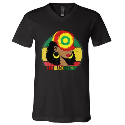 I Am Black Woman Melanin Africa Pride History BHM V-Neck T-Shirt