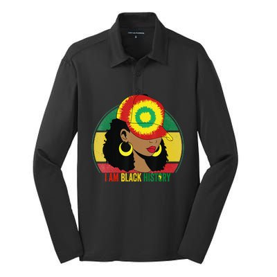 I Am Black Woman Melanin Africa Pride History BHM Silk Touch Performance Long Sleeve Polo