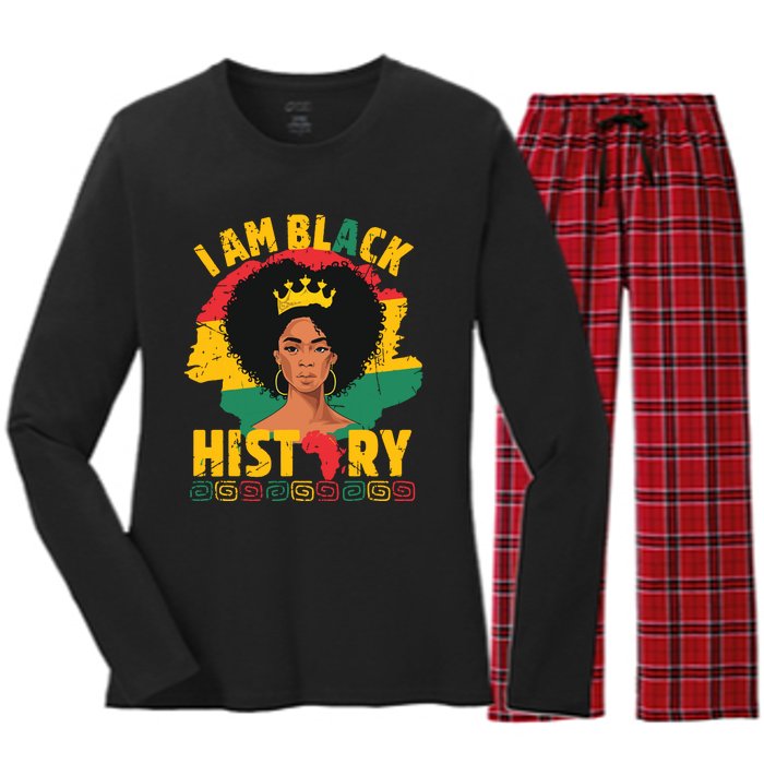 I Am Black History African Girl Black History Month Women's Long Sleeve Flannel Pajama Set 