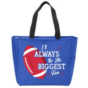 ILl Always Be His Biggest Fan Leopard Football Mom Sister Gift Zip Tote Bag