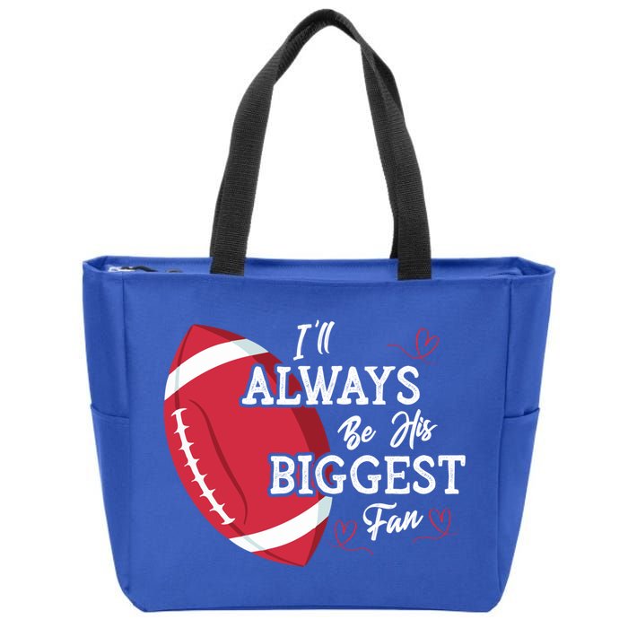 ILl Always Be His Biggest Fan Leopard Football Mom Sister Gift Zip Tote Bag