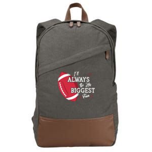 ILl Always Be His Biggest Fan Leopard Football Mom Sister Gift Cotton Canvas Backpack