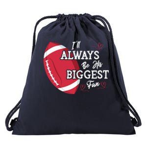 ILl Always Be His Biggest Fan Leopard Football Mom Sister Gift Drawstring Bag