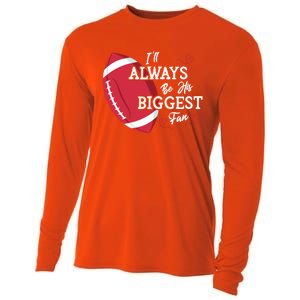 ILl Always Be His Biggest Fan Leopard Football Mom Sister Gift Cooling Performance Long Sleeve Crew