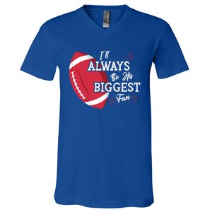 ILl Always Be His Biggest Fan Leopard Football Mom Sister Gift V-Neck T-Shirt