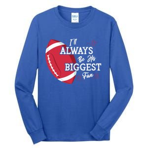 ILl Always Be His Biggest Fan Leopard Football Mom Sister Gift Tall Long Sleeve T-Shirt