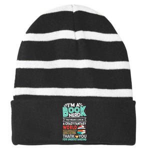 Im A Book Nerd Funny Reading Gifts For Book Lovers Striped Beanie with Solid Band