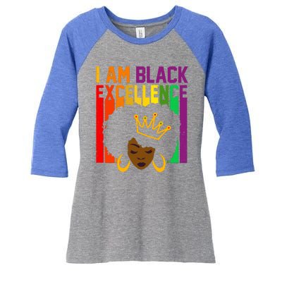 I Am Black Excellence Women's Tri-Blend 3/4-Sleeve Raglan Shirt