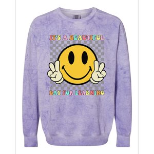 ItS A Beautiful Day For Learning Retro Groovy Teacher Colorblast Crewneck Sweatshirt