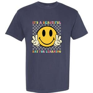 ItS A Beautiful Day For Learning Retro Groovy Teacher Garment-Dyed Heavyweight T-Shirt