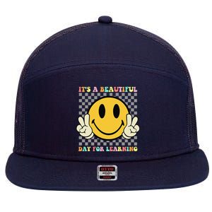 ItS A Beautiful Day For Learning Retro Groovy Teacher 7 Panel Mesh Trucker Snapback Hat