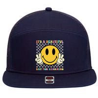 ItS A Beautiful Day For Learning Retro Groovy Teacher 7 Panel Mesh Trucker Snapback Hat