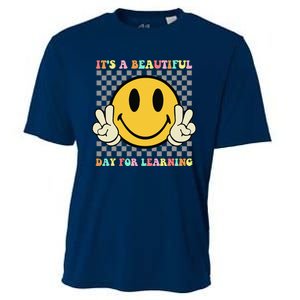 ItS A Beautiful Day For Learning Retro Groovy Teacher Cooling Performance Crew T-Shirt