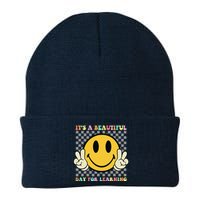 ItS A Beautiful Day For Learning Retro Groovy Teacher Knit Cap Winter Beanie