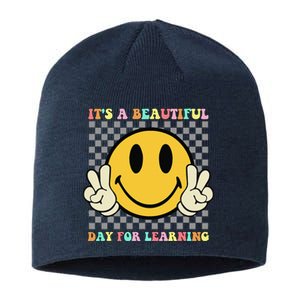 ItS A Beautiful Day For Learning Retro Groovy Teacher Sustainable Beanie