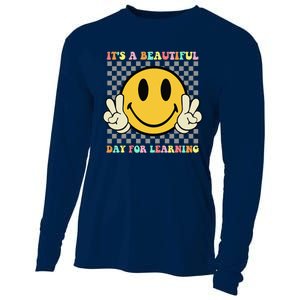 ItS A Beautiful Day For Learning Retro Groovy Teacher Cooling Performance Long Sleeve Crew