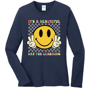 ItS A Beautiful Day For Learning Retro Groovy Teacher Ladies Long Sleeve Shirt