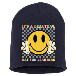 ItS A Beautiful Day For Learning Retro Groovy Teacher Short Acrylic Beanie