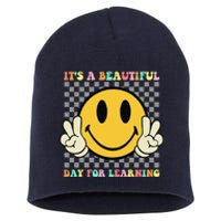 ItS A Beautiful Day For Learning Retro Groovy Teacher Short Acrylic Beanie