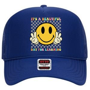 ItS A Beautiful Day For Learning Retro Groovy Teacher High Crown Mesh Back Trucker Hat