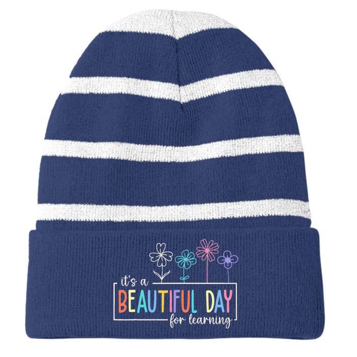 ItS A Beautiful Day For Learning Teacher Students Striped Beanie with Solid Band