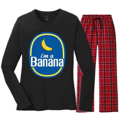 IM A Banana Costume Halloween Fruit Sticker Yellow Women's Long Sleeve Flannel Pajama Set 