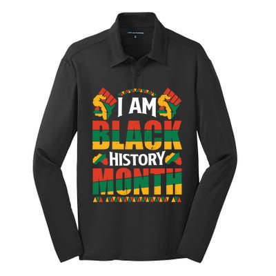 I Am Black History Month Gift Silk Touch Performance Long Sleeve Polo